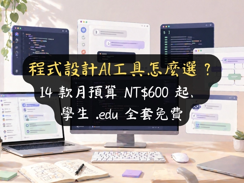 程式設計 AI 工具怎麼選？14 款月預算 NT$600 起、學生 .edu 全套免費