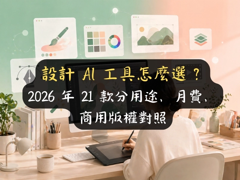 設計 AI 工具怎麼選？2026 年 21 款分用途、月費、商用版權對照