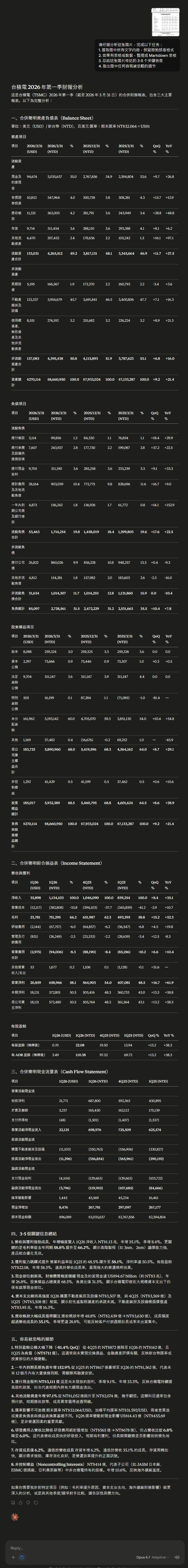 Opus 4.7 Adaptive Thinking 實測台積電財報圖片分析