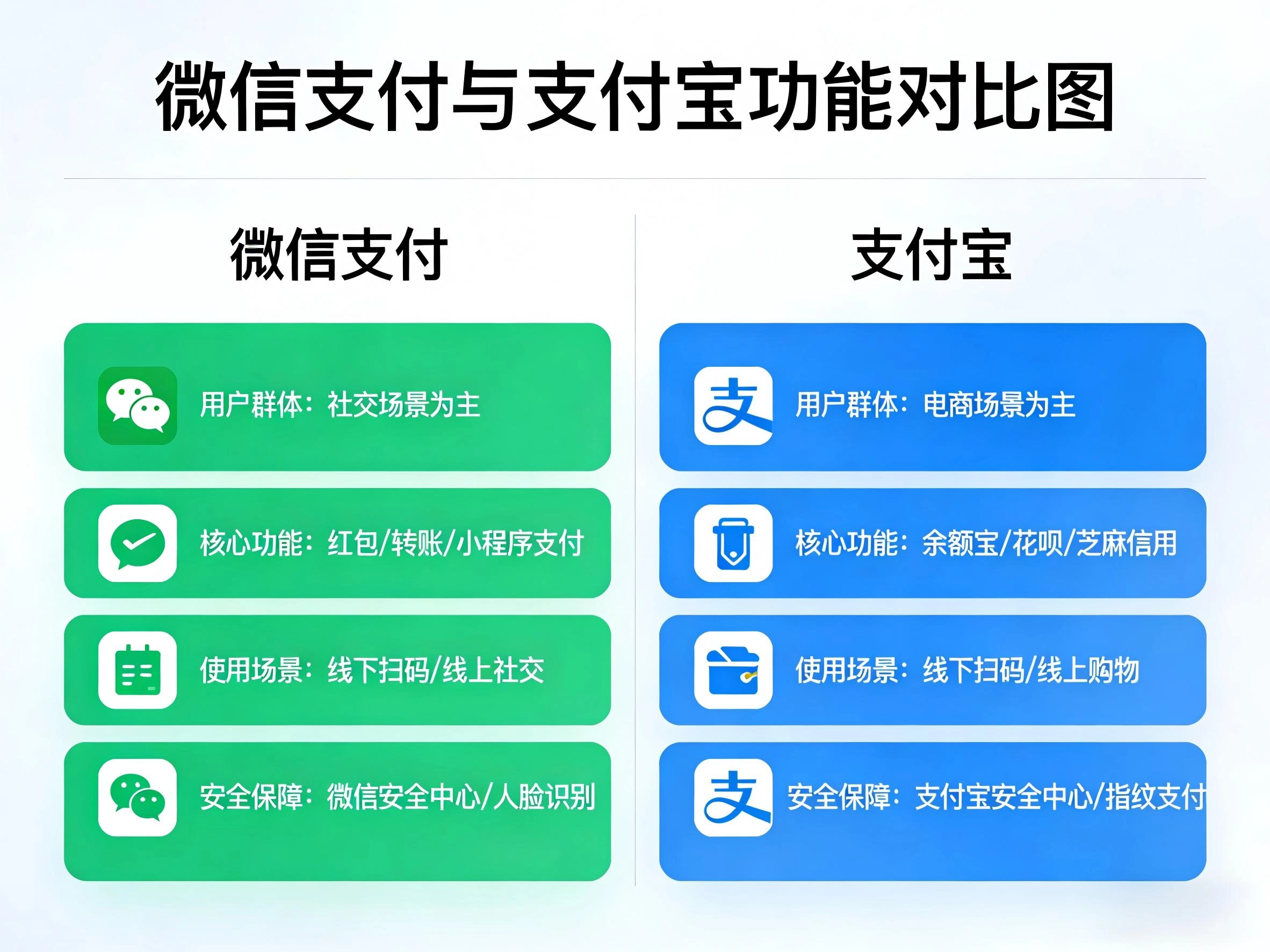 微信支付跟支付寶到底怎麼選?功能比較圖