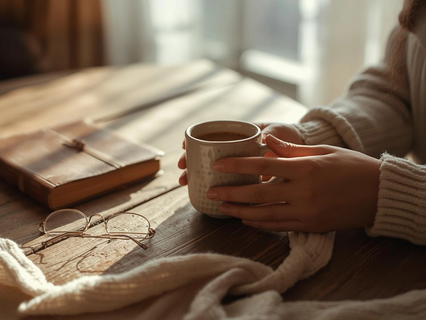 享受獨處-一個人在咖啡廳窗邊安靜閱讀享受獨處時光