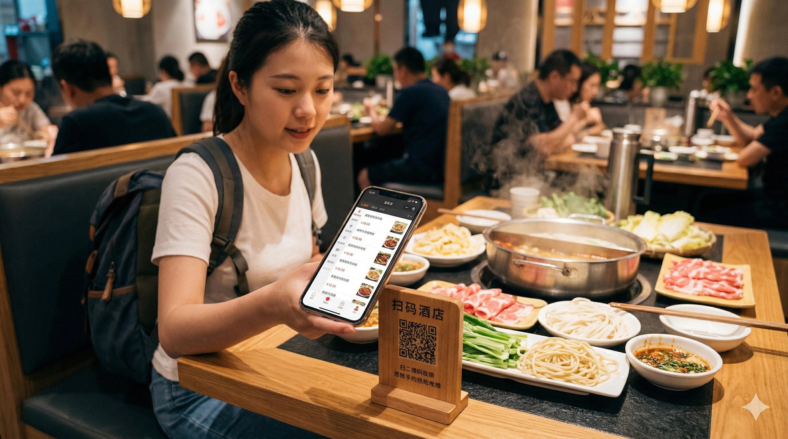 在大陸餐廳用微信小程序掃碼點餐的實際場景