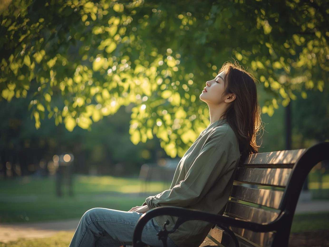 享受獨處-公園陽光下的平靜獨處時刻