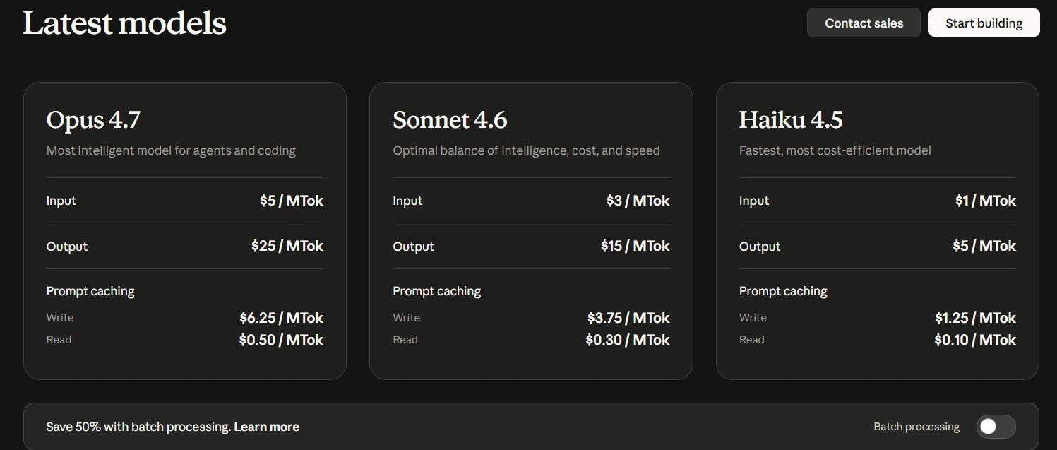 Claude opus 4.7 定價