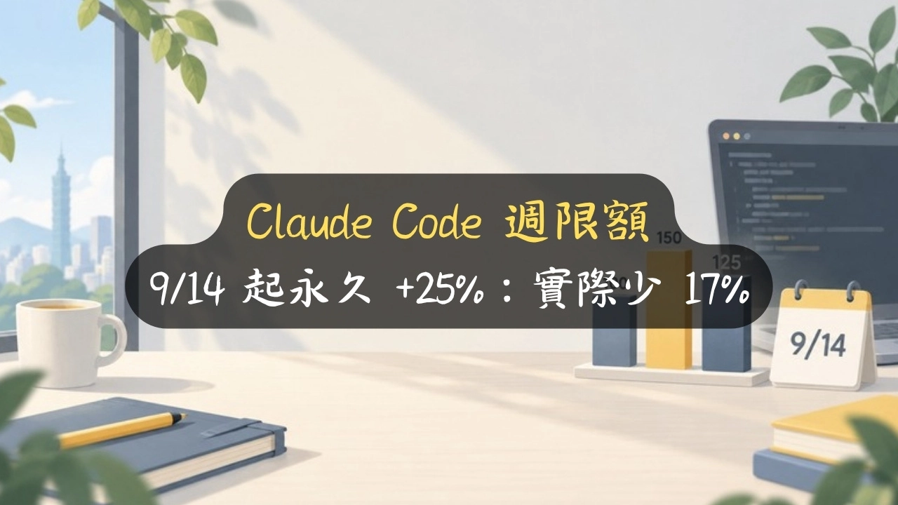 Claude Code 週限額 9/14 起永久 +25%：實際少 17%