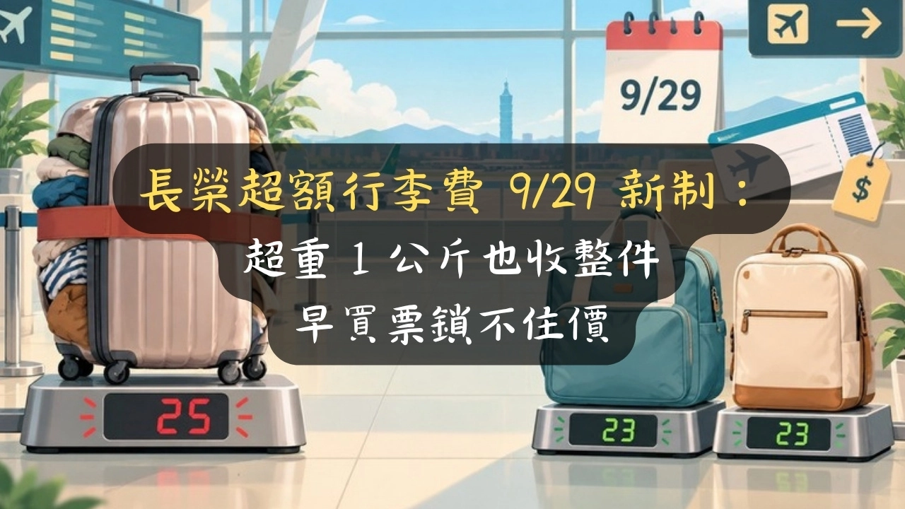 長榮超額行李費 9/29 新制：超重 1 公斤也收整件，早買票鎖不住價