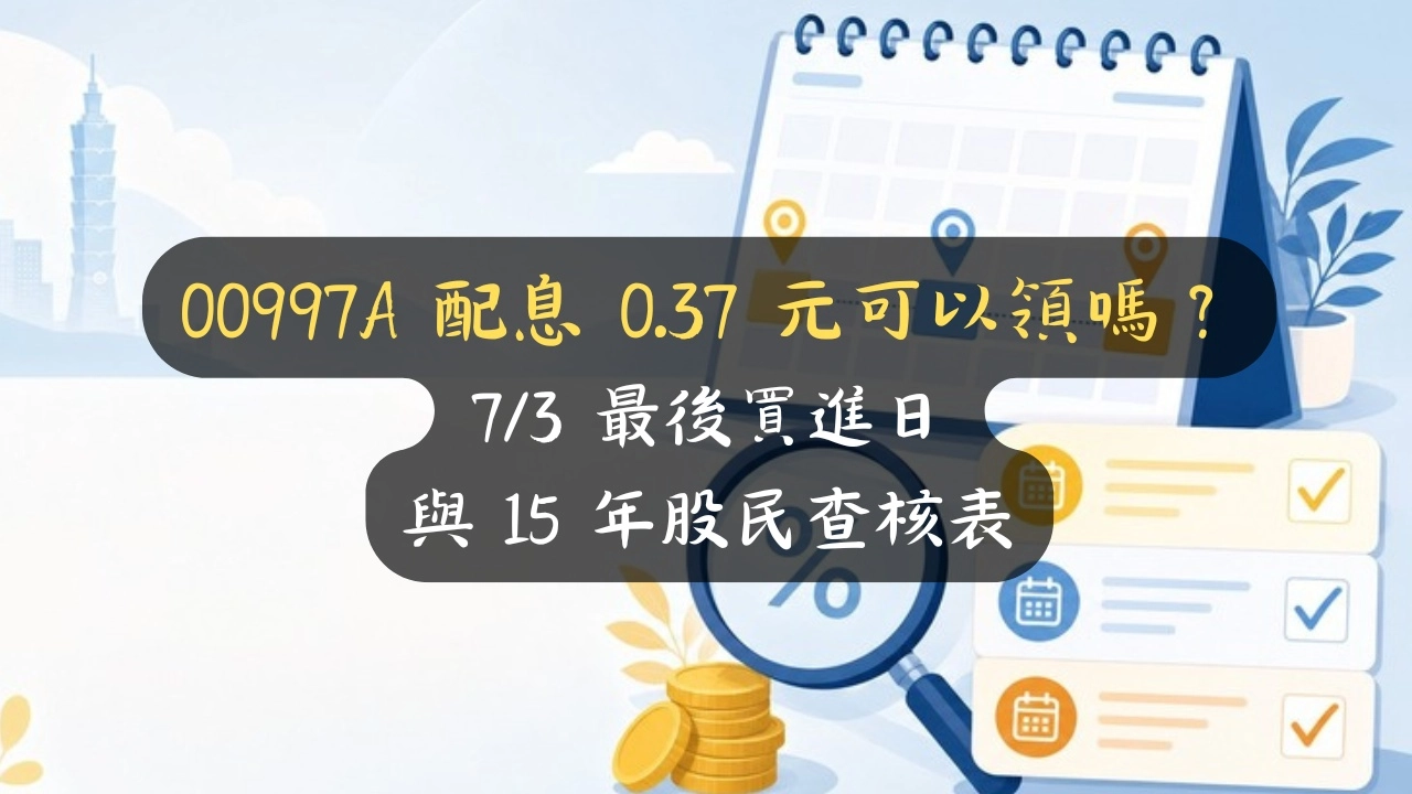 00997A 配息 0.37 元值得追嗎？年化 10% 的真相與 7/3 查核表