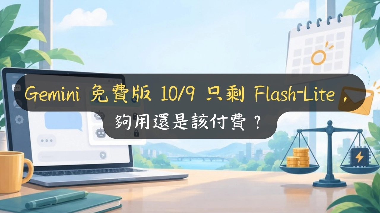 Gemini 免費版 10/9 只剩 Flash-Lite，夠用還是該付費？