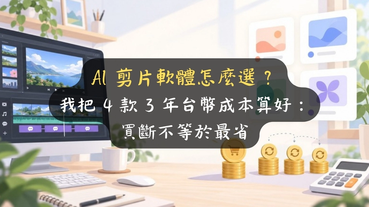 AI 剪片軟體怎麼選？我把 4 款 3 年台幣成本算好：買斷不等於最省