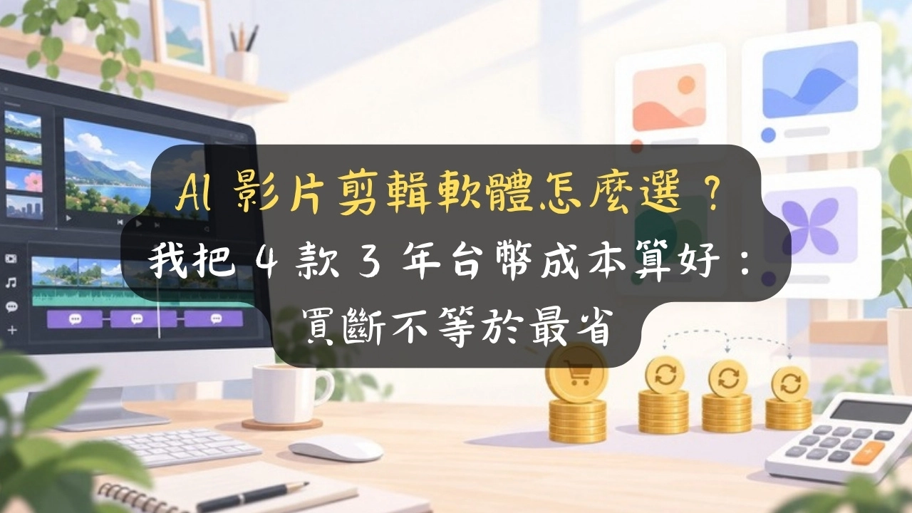 AI 影片剪輯軟體怎麼選？我把 4 款 3 年台幣成本算好：買斷不等於最省