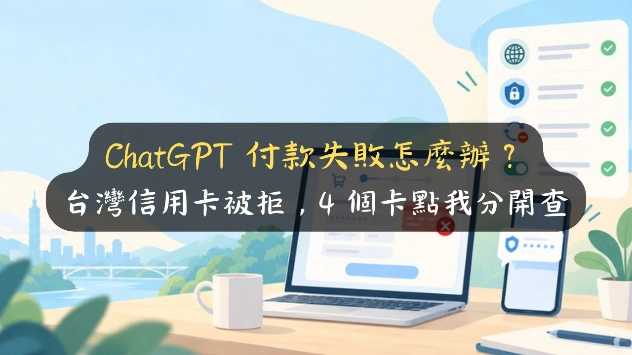 ChatGPT 付款失敗怎麼辦？台灣信用卡被拒，4 個卡點我分開查