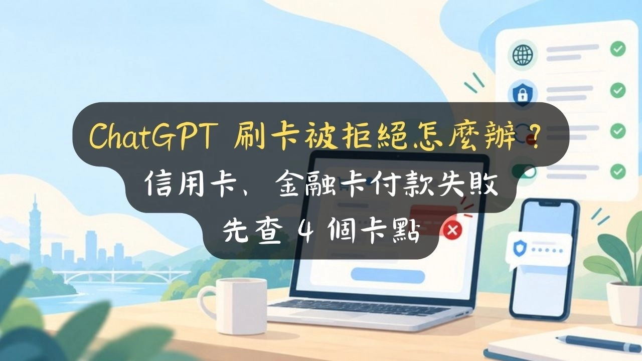 ChatGPT 刷卡被拒絕怎麼辦？信用卡、金融卡付款失敗先查 4 個卡點