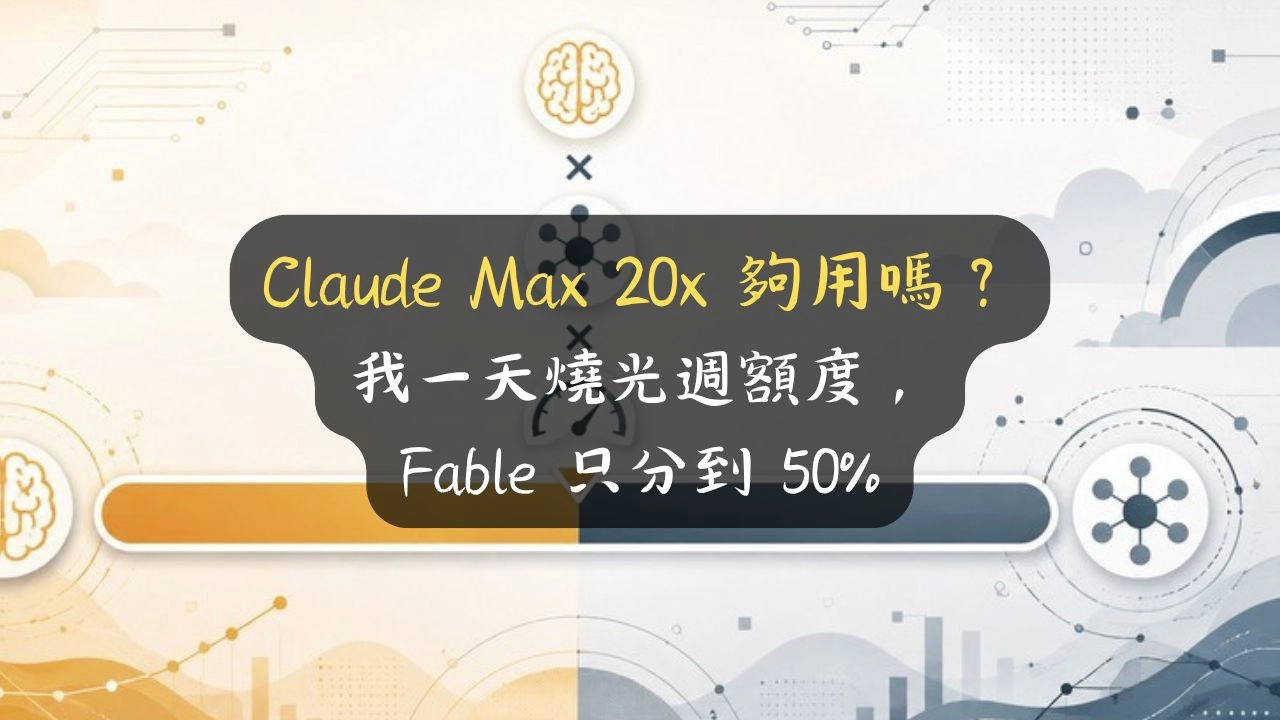 Claude Max 20x 夠用嗎？我一天燒光週額度，Fable 只分到 50%