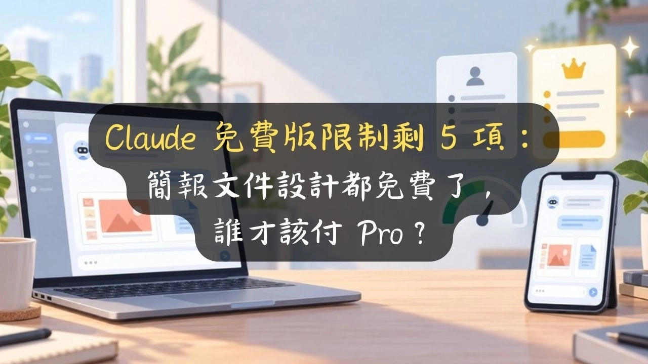Claude 免費版限制剩 5 項：簡報文件設計都免費了，誰才該付 Pro？