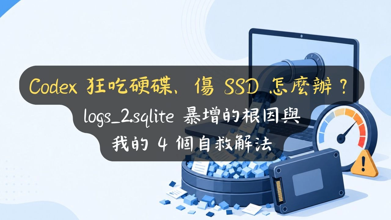 Codex 狂吃硬碟、傷 SSD 怎麼辦？logs 2.sqlite 暴增的根因與我的 4 個自救解法