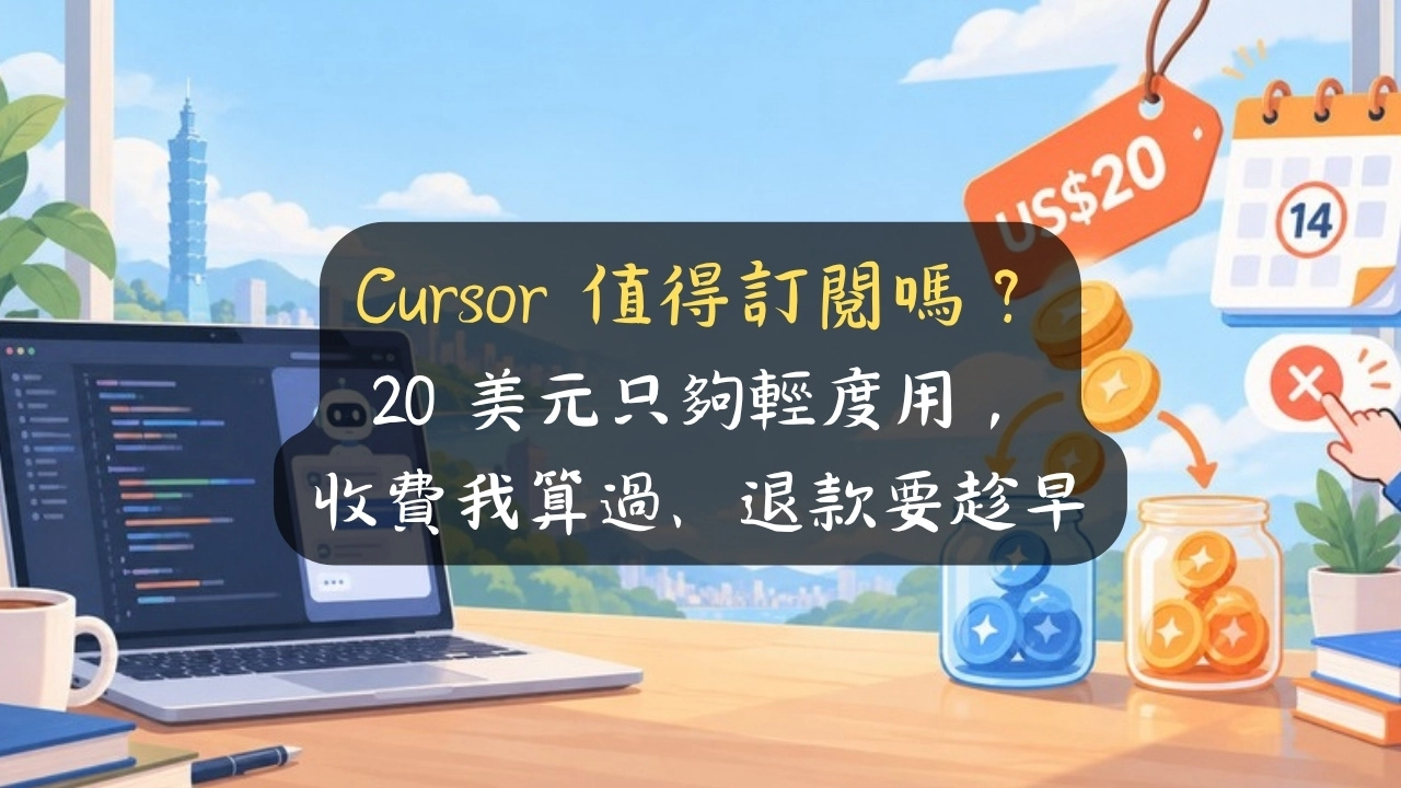 Cursor 值得訂閱嗎？20 美元只夠輕度用，收費我算過、退款要趁早