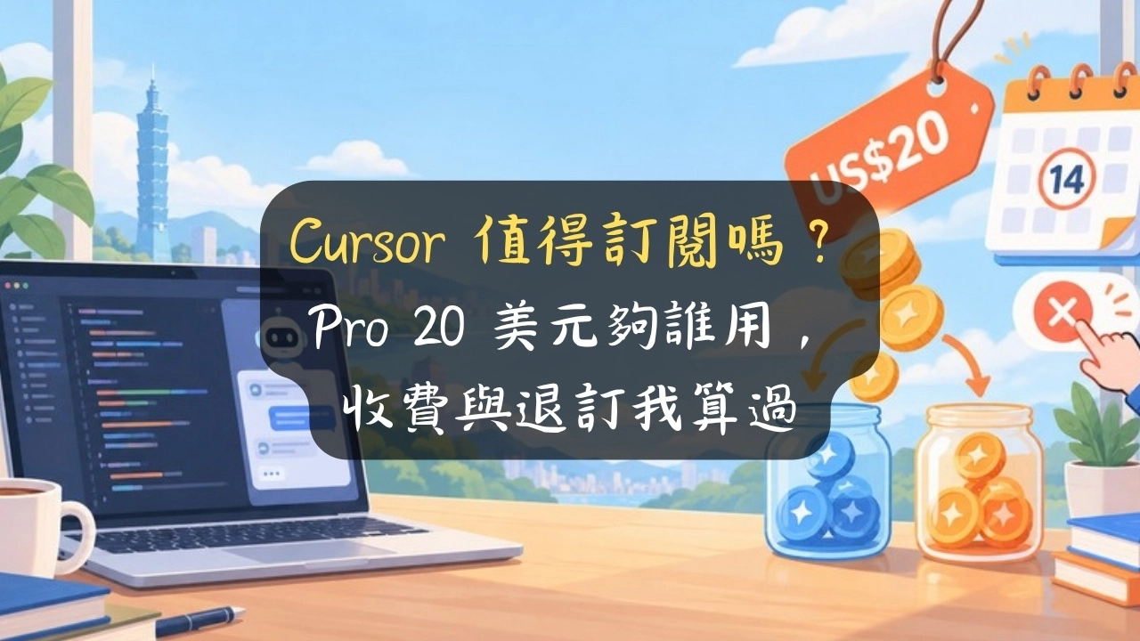 Cursor 值得訂閱嗎？20 美元只夠輕度用，收費我算過、退款要趁早