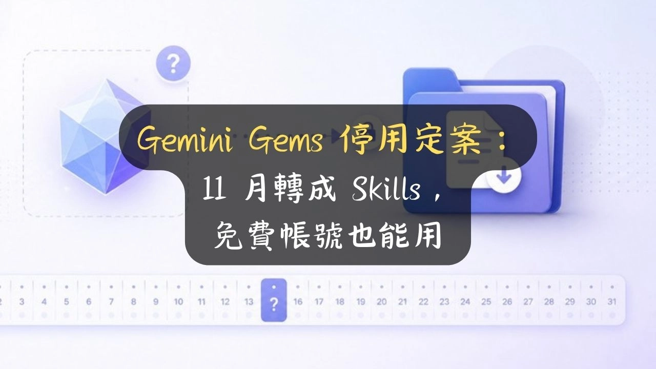 Gemini Gems 停用定案：11 月轉成 Skills，免費帳號也能用