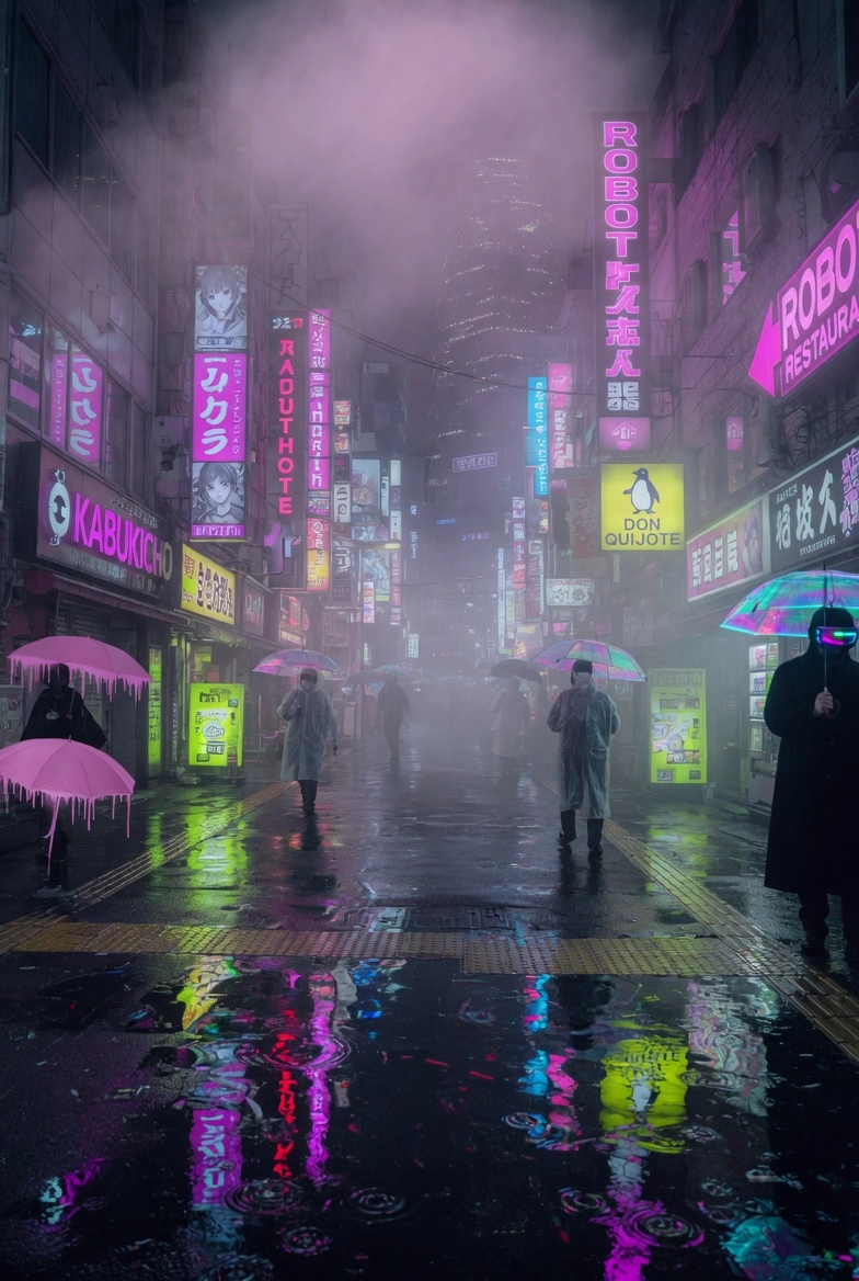 Grok Imagine AI 生圖實測霧氣瀰漫的東京新宿街頭