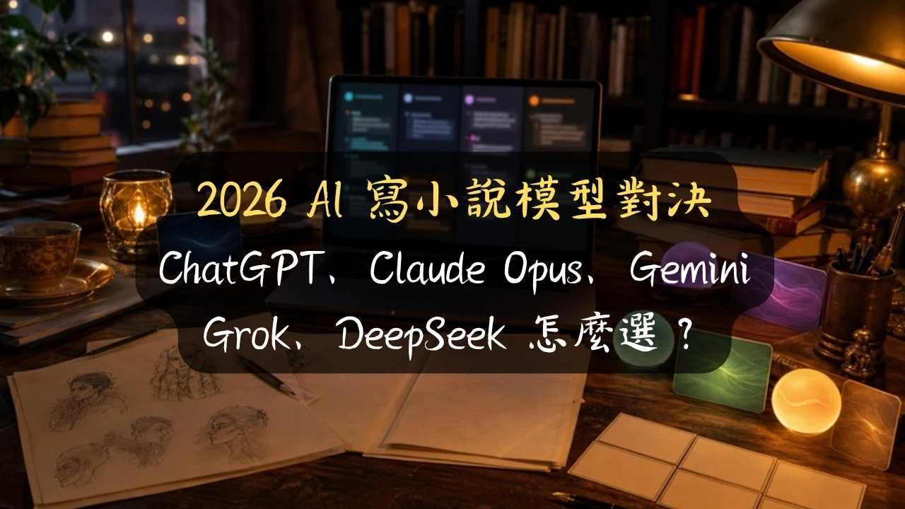 2026 持續更新 AI 寫小說模型對決：ChatGPT、Claude Opus、Gemini、Grok、DeepSeek 怎麼選？