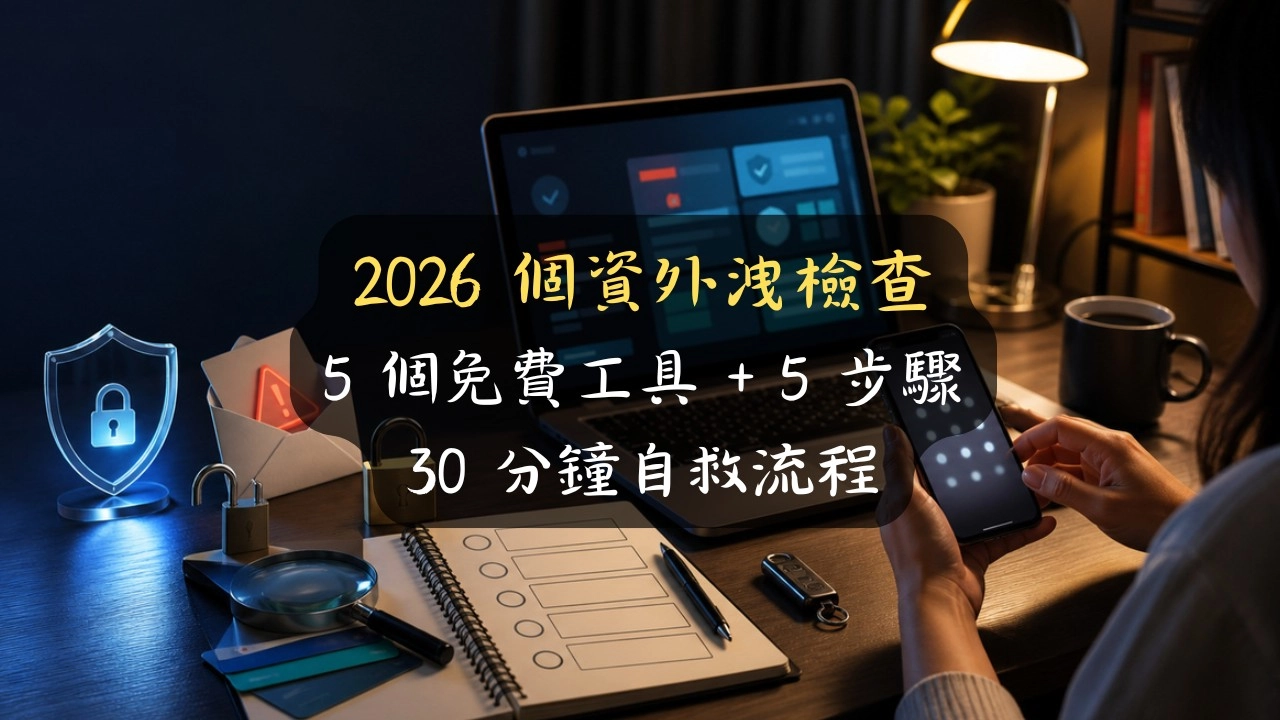 2026 個資外洩檢查完整指南：5 個免費工具 + 5 步驟自救流程，30 分鐘鎖住你的數位生活