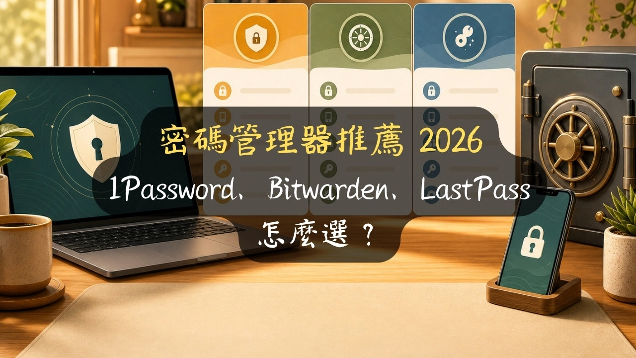 密碼管理器推薦 2026：1Password、Bitwarden、LastPass 怎麼選？
