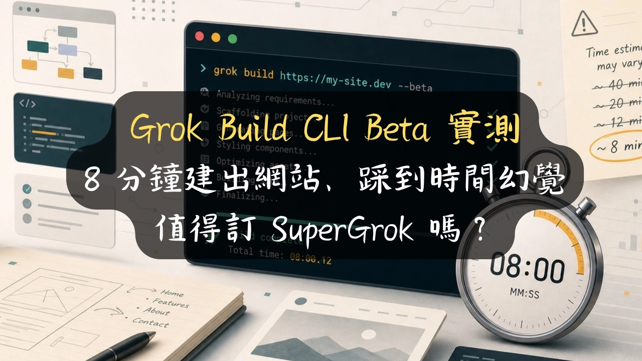 Grok Build CLI Beta 實測：8 分鐘建出網站、踩到時間幻覺，值得訂 SuperGrok 嗎？