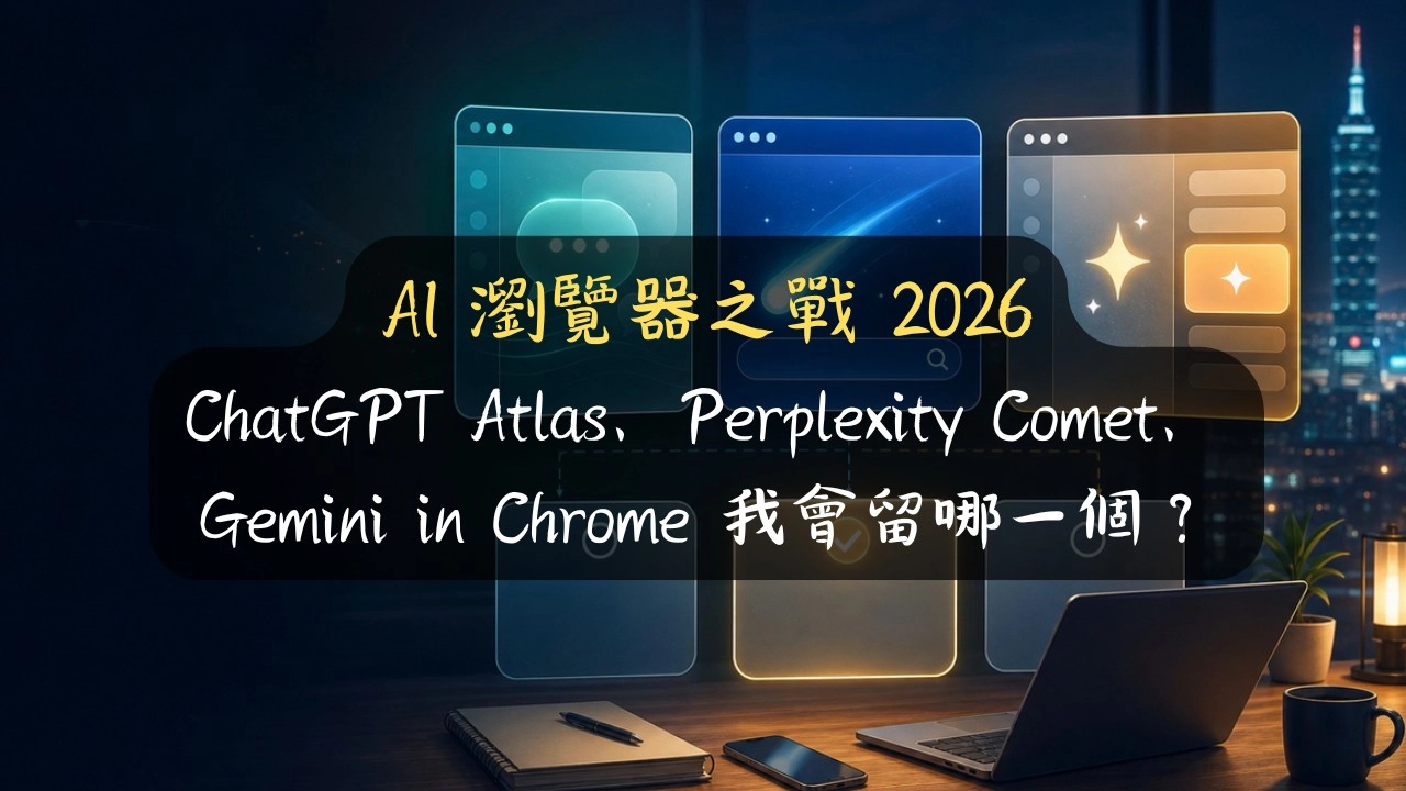 AI 瀏覽器之戰 2026：ChatGPT Atlas、Perplexity Comet、Gemini in Chrome 我會留哪一個？