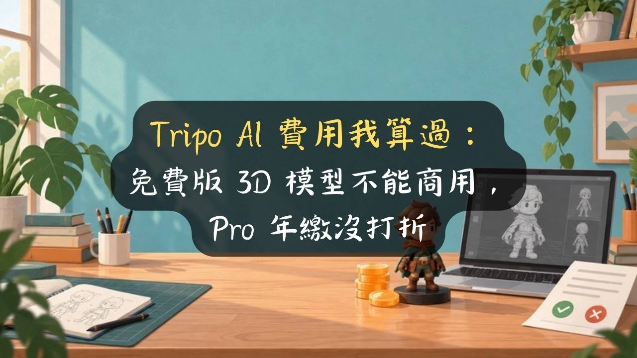 Tripo AI 費用我算過：免費版 3D 模型不能商用，Pro 年繳沒打折