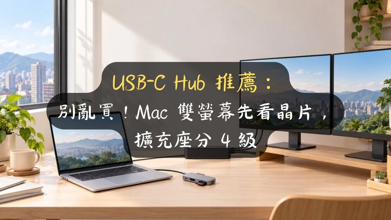 USB-C Hub 推薦：別亂買！Mac 雙螢幕先看晶片，擴充座分 4 級