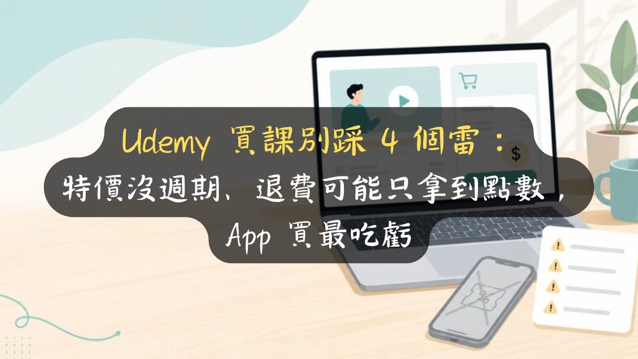 Udemy 買課別踩 4 個雷：特價沒週期、退費可能只拿到點數、App 買最吃虧