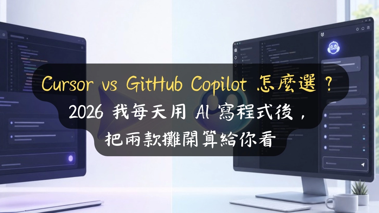 Cursor vs GitHub Copilot 怎麼選？2026 我每天用 AI 寫程式後，把兩款攤開算給你看