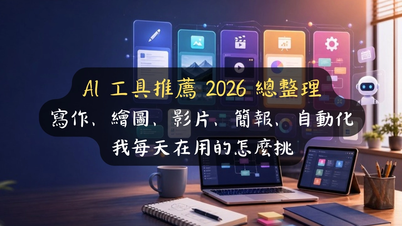 AI 工具推薦 2026 總整理：寫作、繪圖、影片、簡報、自動化，我每天在用的怎麼挑