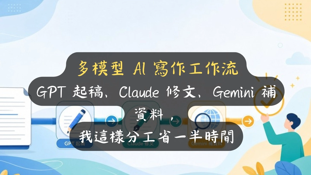 多模型 AI 寫作工作流：GPT 起稿、Claude 修文、Gemini 補資料，我這樣分工省一半時間