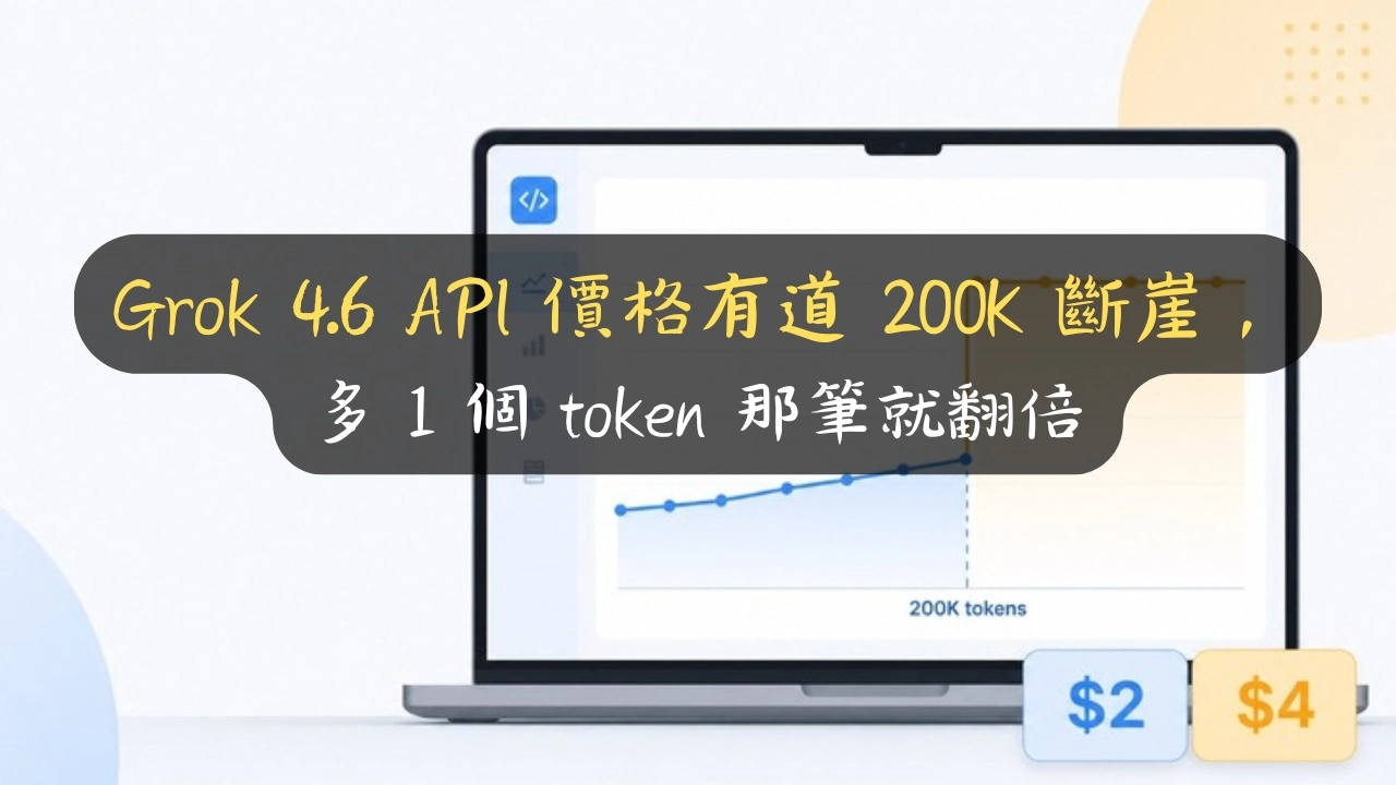Grok 4.6 API 價格有道 200K 斷崖，多 1 個 token 那筆就翻倍