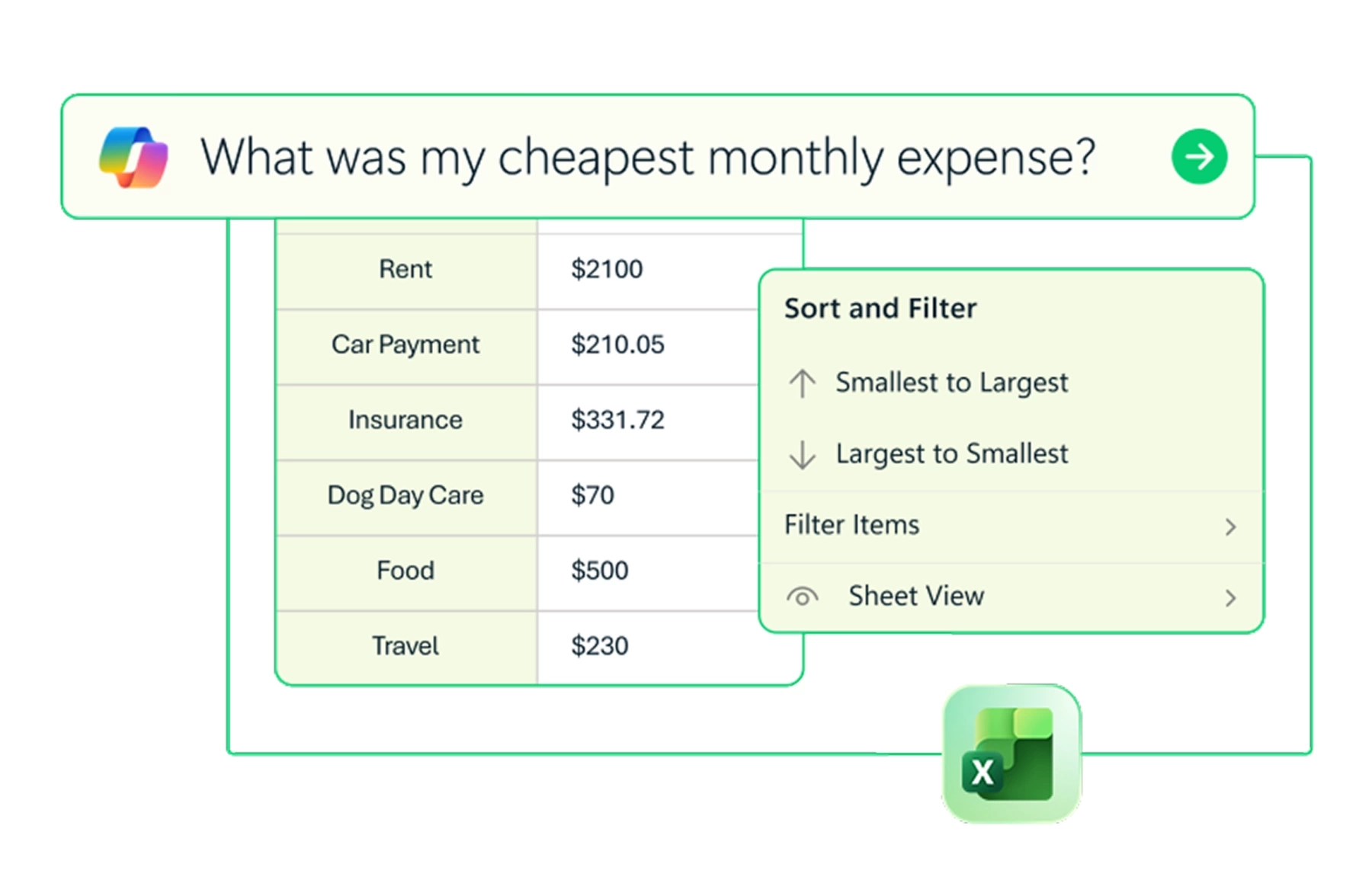Microsoft 365 Copilot 在 Excel 分析家庭每月支出,個人版與家用版都能用的 AI 功能