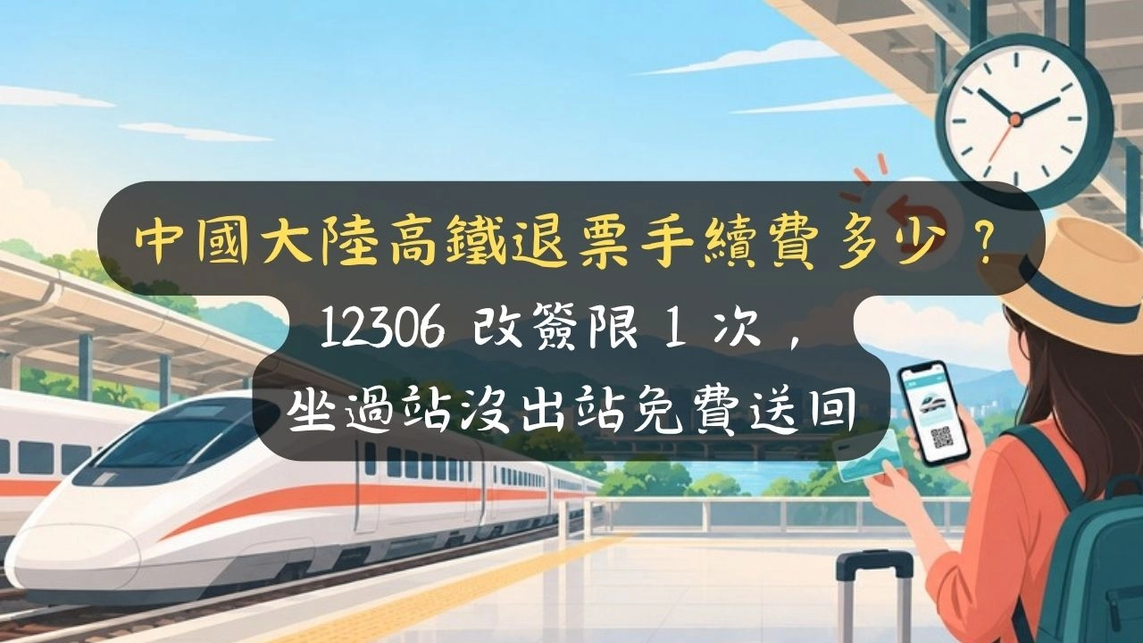 中國大陸高鐵退票手續費多少？12306 改簽限 1 次，坐過站沒出站免費送回