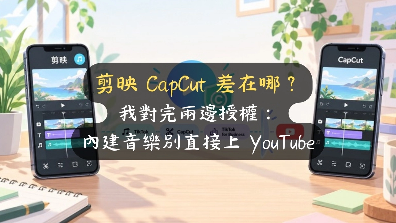 剪映 CapCut 差在哪？我對完兩邊授權：內建音樂別直接上 YouTube