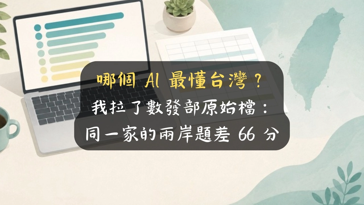 哪個 AI 最懂台灣？我拉了數發部原始檔：同一家的兩岸題差 66 分