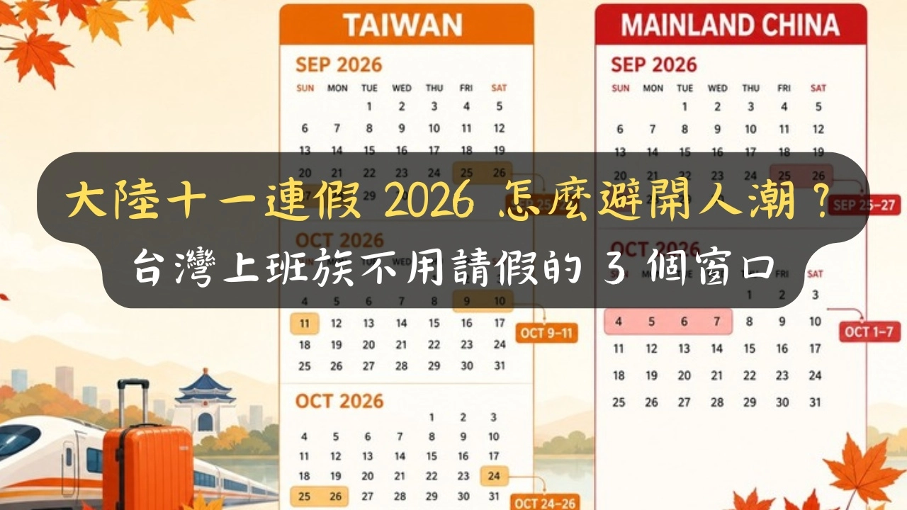 大陸十一連假 2026 怎麼避開人潮？台灣上班族不用請假的 3 個窗口