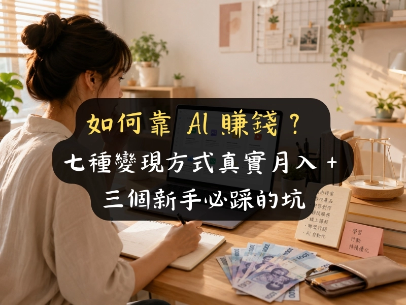如何靠 AI 賺錢？2026 七種變現方式真實月入＋三個新手必踩的坑