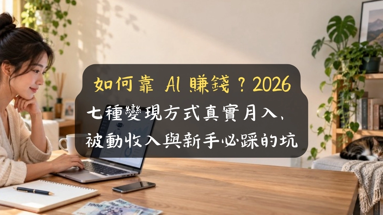 如何靠 AI 賺錢？2026 七種變現方式真實月入、被動收入與新手必踩的坑