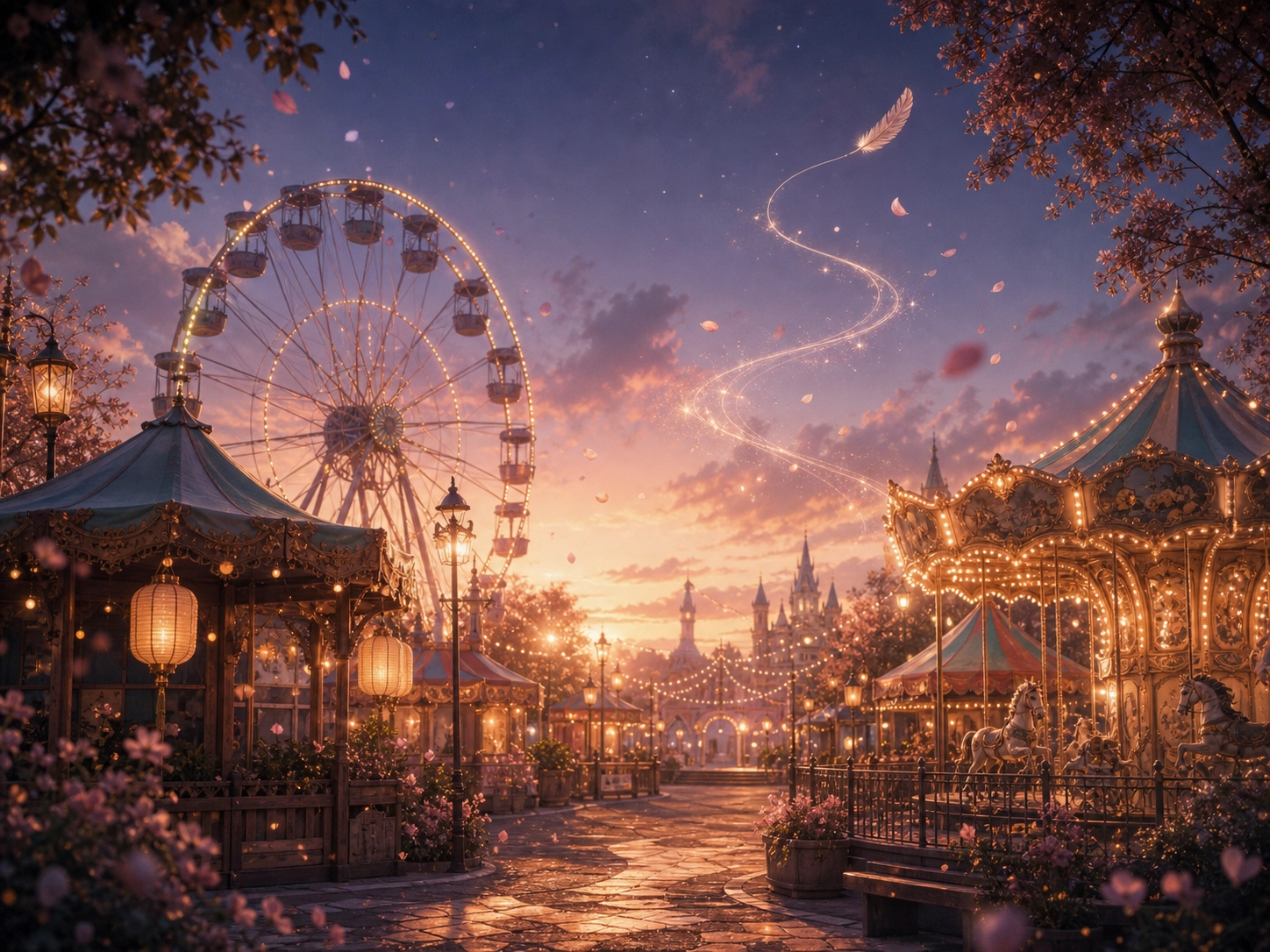 主題樂園與休閒活動的插畫場景
