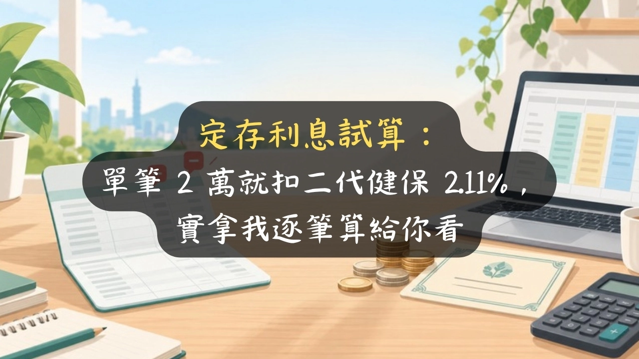 定存利息試算：單筆 2 萬就扣二代健保 2.11%，實拿我逐筆算給你看