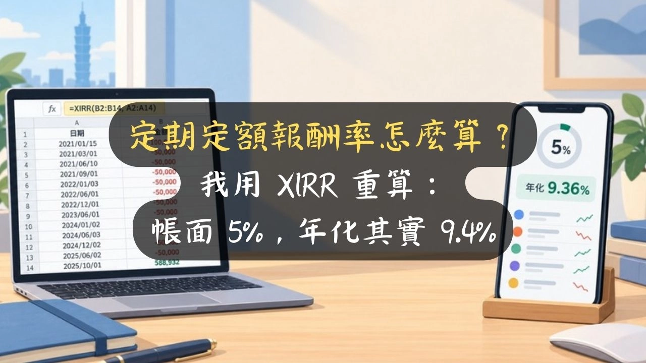 定期定額報酬率怎麼算？我用 XIRR 重算：帳面 5%，年化其實 9.4%