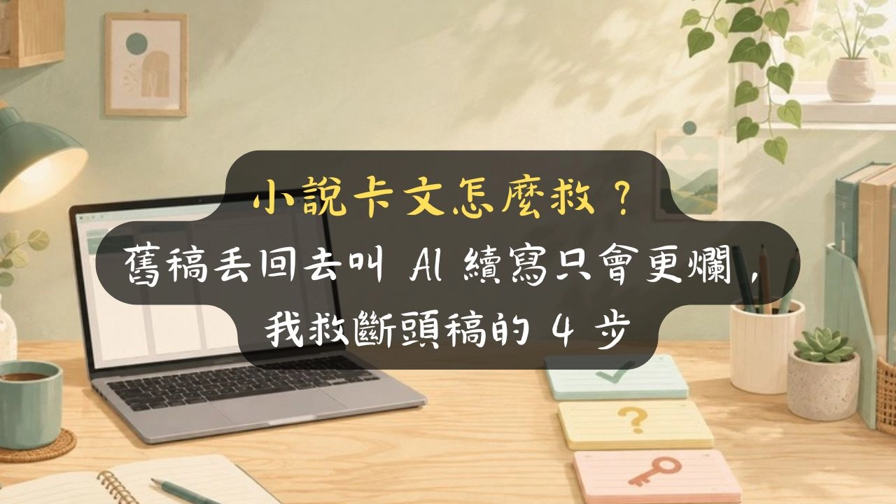 小說卡文怎麼救？舊稿丟回去叫 AI 續寫只會更爛，我救斷頭稿的 4 步