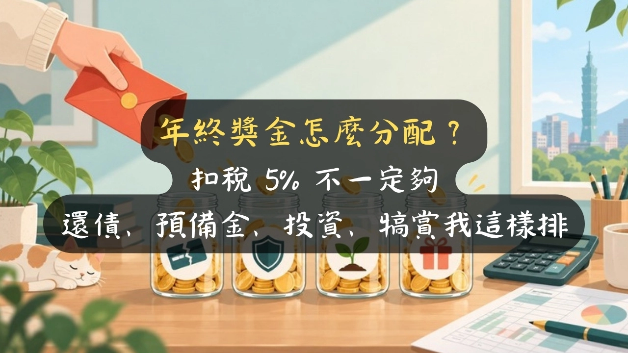 年終獎金怎麼分配？扣稅 5% 不一定夠，還債、預備金、投資、犒賞我這樣排