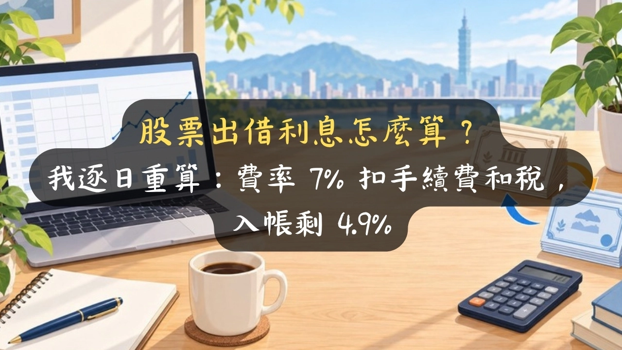 股票出借利息怎麼算？我逐日重算：費率 7% 扣手續費和稅，入帳剩 4.9%