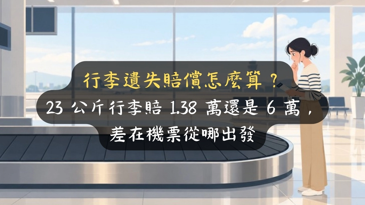 行李遺失賠償怎麼算？23 公斤行李賠 1.38 萬還是 6 萬，差在機票從哪出發