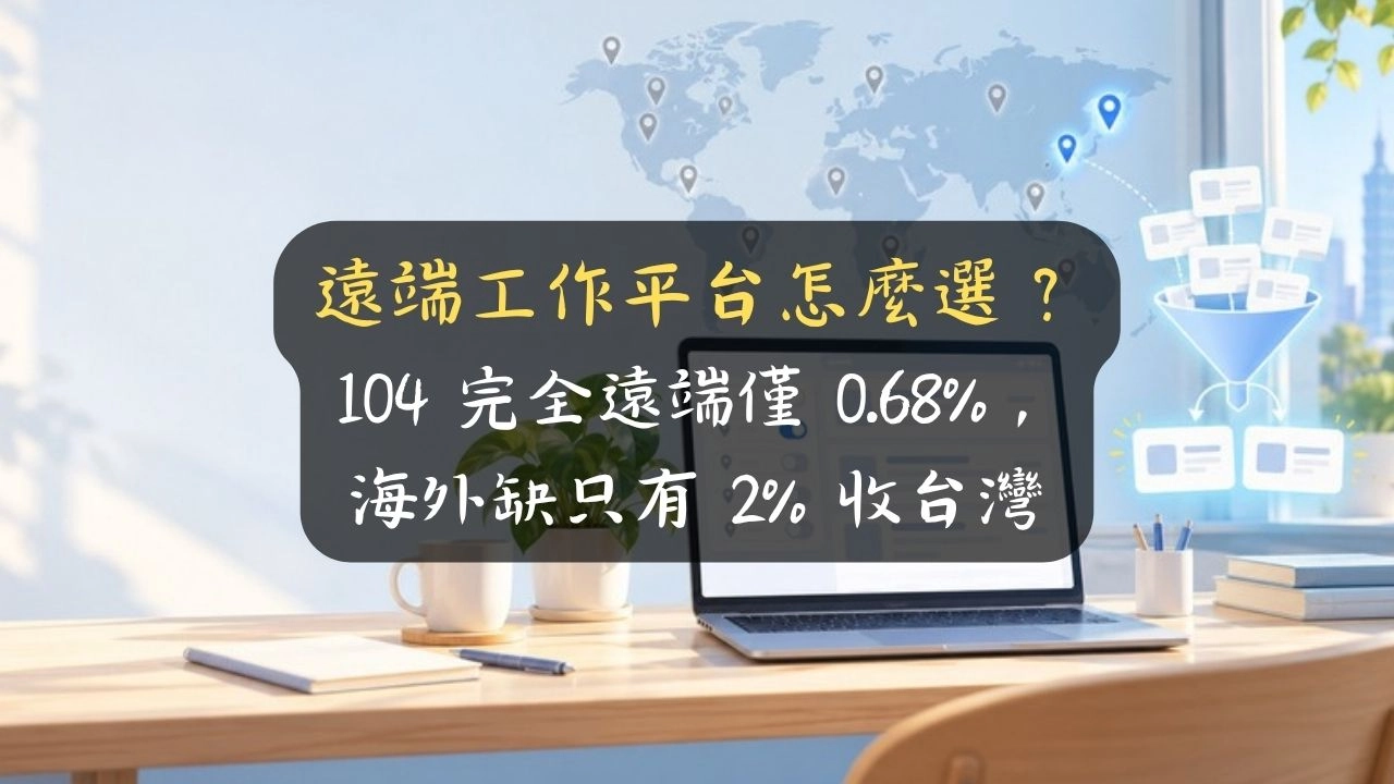 遠端工作平台怎麼選？104 完全遠端僅 0.68%，海外缺只有 2% 收台灣